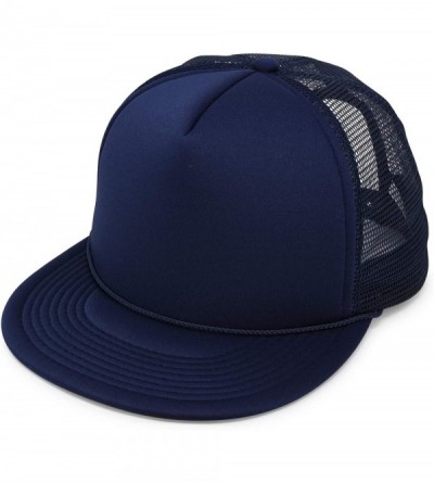 Baseball Caps Flat Billed Trucker Hat Mesh Back S M L Adjustable Cap Solid Two Toned Snapback - Navy Blue - CY11JF2NMC9 $19.88
