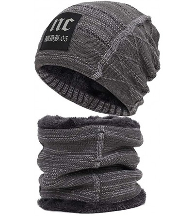 Skullies & Beanies Hat Scarf Set Winter Beanie Warm Knit Hat Fleece Lined Scarf Warm Winter Hat for Men & Women - Gray 2 - CN...