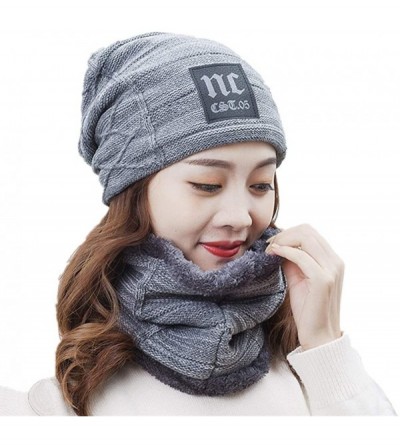 Skullies & Beanies Hat Scarf Set Winter Beanie Warm Knit Hat Fleece Lined Scarf Warm Winter Hat for Men & Women - Gray 2 - CN...