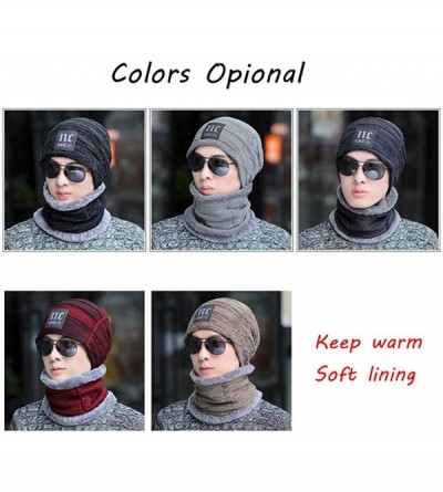 Skullies & Beanies Hat Scarf Set Winter Beanie Warm Knit Hat Fleece Lined Scarf Warm Winter Hat for Men & Women - Gray 2 - CN...
