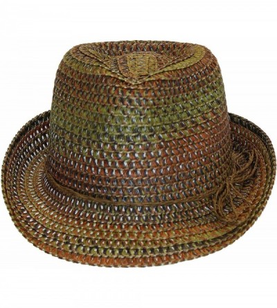 Fedoras Boho Festival Straw Fedora Sun Hat in Olive- Brown and Rust Earth Tones- One Size - CU12E07A53V $17.42