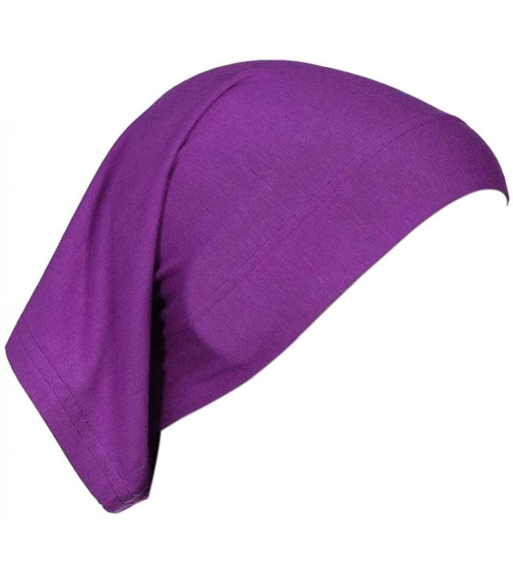 Skullies & Beanies Women's Hijab Cap Under Scarf Bone Bonnet Head Wrap Cover - Dark Purple - CS120UVBGKX $9.39