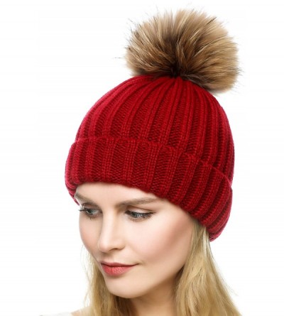 Skullies & Beanies Womens Girls Winter Fur Hat Large Faux Fur Pom Pom Slouchy Beanie Hats - Wine Red - CV1860U38TA $9.99