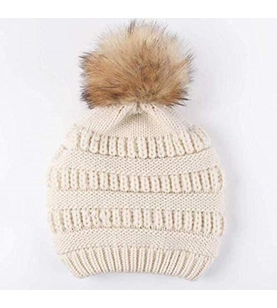 Skullies & Beanies Womens Girls Winter Knit Slouchy Beanie Hat Warm Skull Ski Cap Faux Fur Pom Pom Hats for Women - C219394X8...