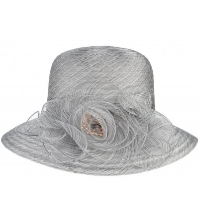 Fedoras Womens Summer Organza Hat Flower Sun Hat Derby Tea Party - Light Grey - CN184WL5O74 $19.49