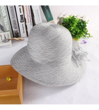 Fedoras Womens Summer Organza Hat Flower Sun Hat Derby Tea Party - Light Grey - CN184WL5O74 $9.08