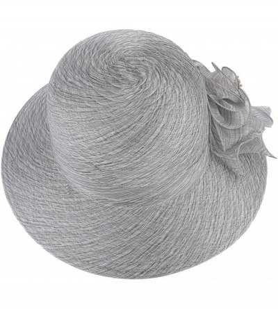 Fedoras Womens Summer Organza Hat Flower Sun Hat Derby Tea Party - Light Grey - CN184WL5O74 $9.08