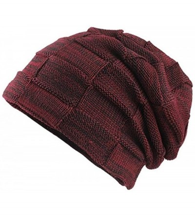 Skullies & Beanies Men's Thicken Warm Knit Beanie Crochet Winter Knit Skull Slouchy Caps Hat - A3-red - CO18L6548K2 $16.21