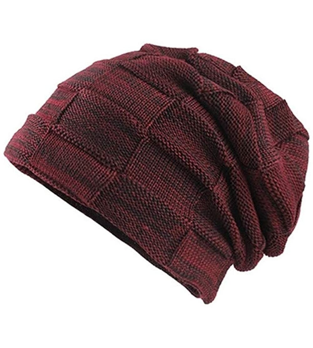 Skullies & Beanies Men's Thicken Warm Knit Beanie Crochet Winter Knit Skull Slouchy Caps Hat - A3-red - CO18L6548K2 $9.20