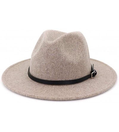 Fedoras Womens Classic Wool Fedora with Belt Buckle Wide Brim Panama Hat - A-oatmeal - CI18YC6EEXS $30.53