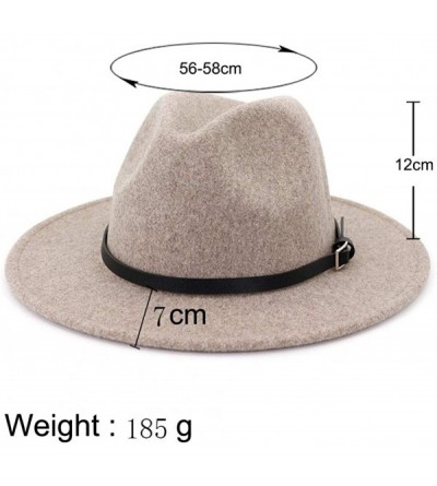 Fedoras Womens Classic Wool Fedora with Belt Buckle Wide Brim Panama Hat - A-oatmeal - CI18YC6EEXS $15.46