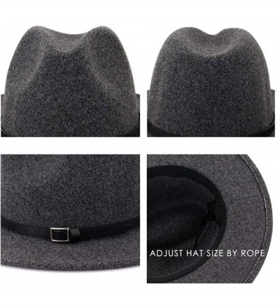 Fedoras Womens Classic Wool Fedora with Belt Buckle Wide Brim Panama Hat - A-oatmeal - CI18YC6EEXS $30.53