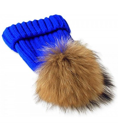 Skullies & Beanies Winter Knitted Beanie Hat Soft Warm Wool Hat with Removable Faux Fur Pom Pom - Blue - C518IHCNHZI $15.50