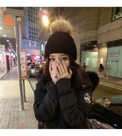 Skullies & Beanies Winter Knitted Beanie Hat Soft Warm Wool Hat with Removable Faux Fur Pom Pom - Blue - C518IHCNHZI $15.50