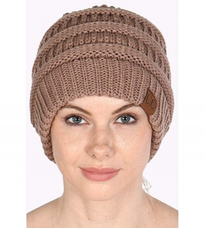 Skullies & Beanies Beanie Ponytail Beanie Messy bun Beanie Soft Warm Cable Winter Chunky Skull Cap - Solid Taupe - CM188OQC4T...