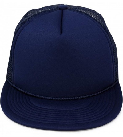 Baseball Caps Flat Billed Trucker Hat Mesh Back S M L Adjustable Cap Solid Two Toned Snapback - Navy Blue - CY11JF2NMC9 $10.50