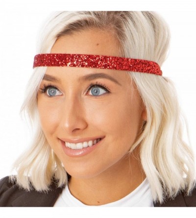 Headbands Women's Adjustable NO Slip Skinny Bling Glitter Headband - Red - CS11VD0792F $21.60