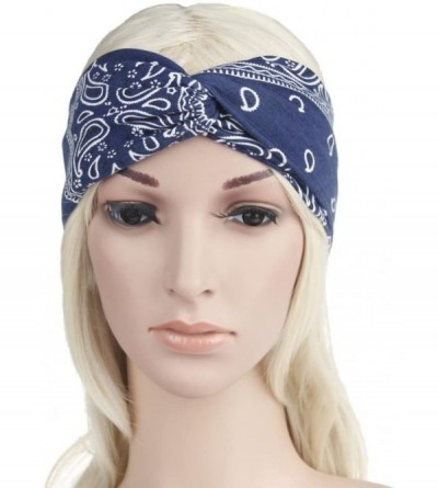 Headbands Women Yoga Sport Elastic Floral Hair Band Headband Turban Twisted Knotted (Navy) - Navy - CO18E8XEGLW $19.75