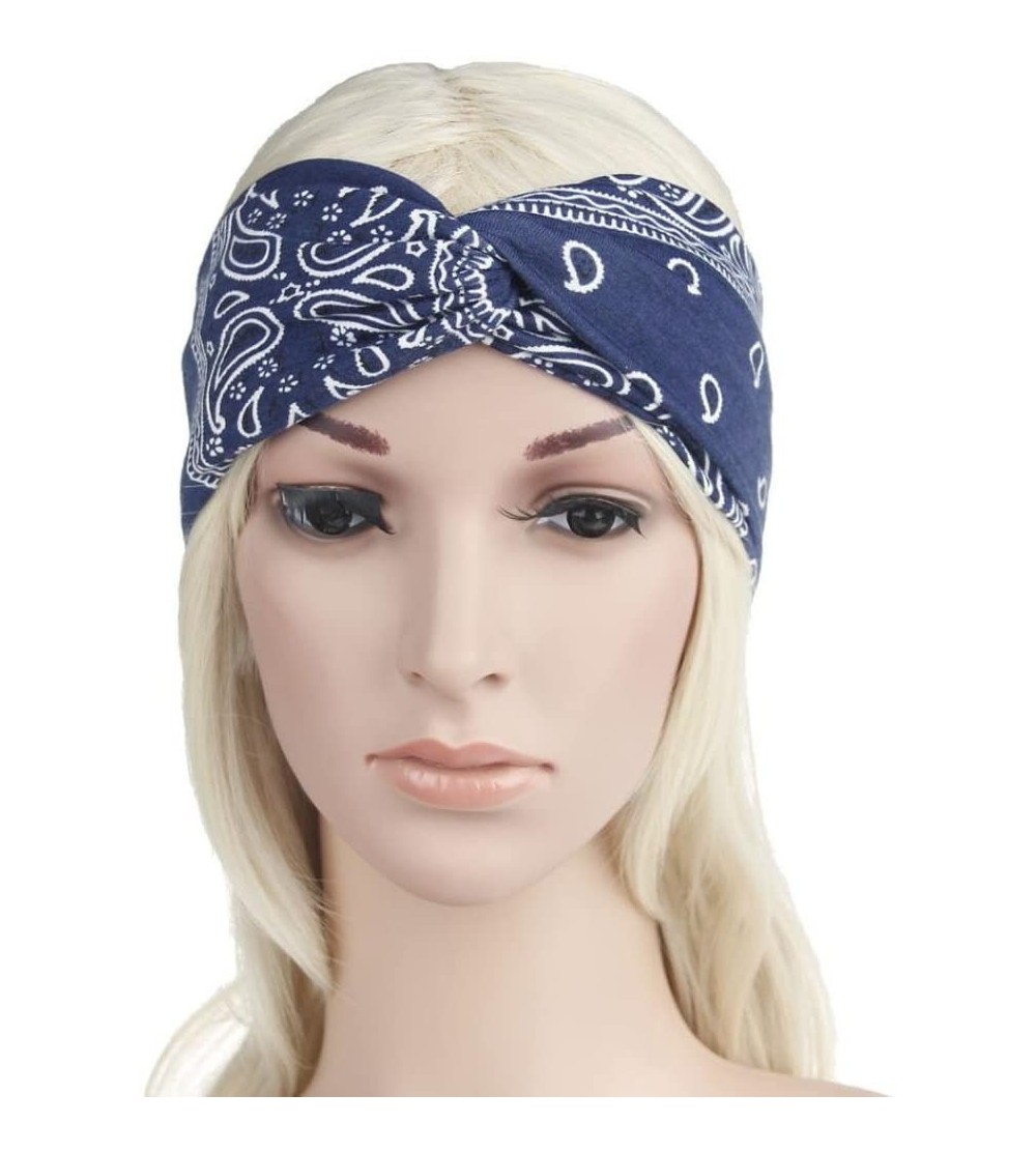 Headbands Women Yoga Sport Elastic Floral Hair Band Headband Turban Twisted Knotted (Navy) - Navy - CO18E8XEGLW $7.68