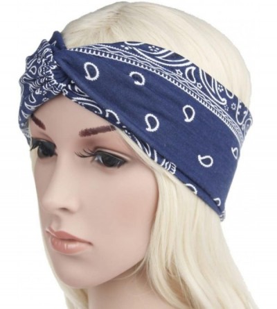 Headbands Women Yoga Sport Elastic Floral Hair Band Headband Turban Twisted Knotted (Navy) - Navy - CO18E8XEGLW $7.68