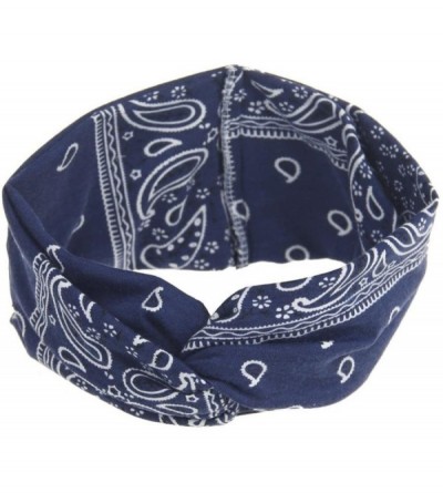 Headbands Women Yoga Sport Elastic Floral Hair Band Headband Turban Twisted Knotted (Navy) - Navy - CO18E8XEGLW $7.68