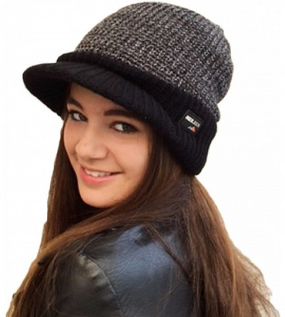 Skullies & Beanies Ladies Warm Fleece Lined Knitted Peaked Beanie Baseball Cap with Detachable Faux Fur Pompom- wear with or ...