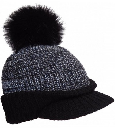 Skullies & Beanies Ladies Warm Fleece Lined Knitted Peaked Beanie Baseball Cap with Detachable Faux Fur Pompom- wear with or ...