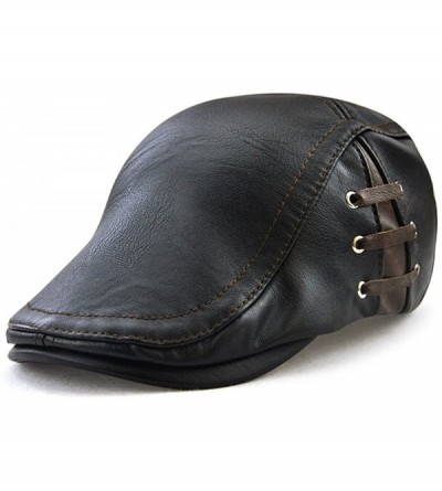 Newsboy Caps Men Classic Leather Flat Ivy Vintage Newsboy Driving Cap Cabbie Hat - Black - C2186S8I76N $17.12