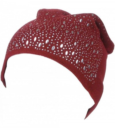 Skullies & Beanies Double Layer Scattered Crystals/Studs Knit Winter Slouchy Beanie Skull Hat Cap - Red - CA12887NX57 $9.74