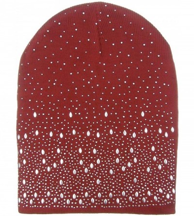 Skullies & Beanies Double Layer Scattered Crystals/Studs Knit Winter Slouchy Beanie Skull Hat Cap - Red - CA12887NX57 $9.74