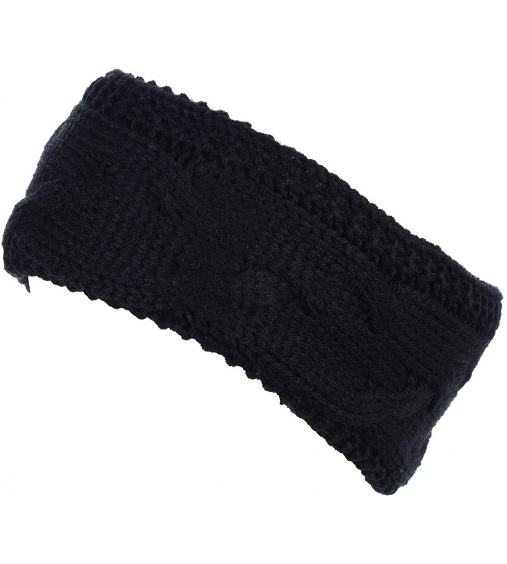 Cold Weather Headbands Womens Chic Cold Weather Enhanced Warm Fleece Lined Crochet Knit Stretchy Fit - Cable Knit Black - CE1...