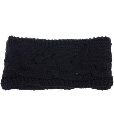 Cold Weather Headbands Womens Chic Cold Weather Enhanced Warm Fleece Lined Crochet Knit Stretchy Fit - Cable Knit Black - CE1...