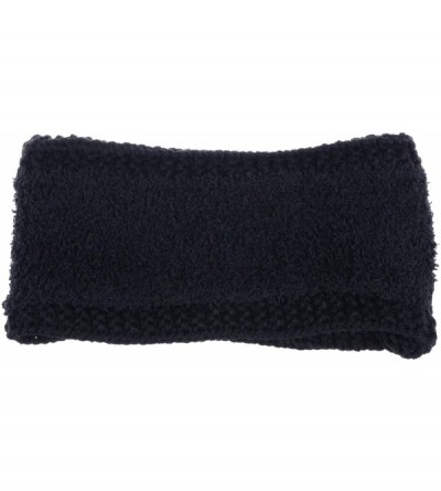 Cold Weather Headbands Womens Chic Cold Weather Enhanced Warm Fleece Lined Crochet Knit Stretchy Fit - Cable Knit Black - CE1...