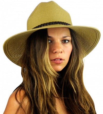 Fedoras Teardrop Dent Braided Trim Casual Panama Fedora Sun Hat - Dark Natural - CF12CAFX5I7 $19.41