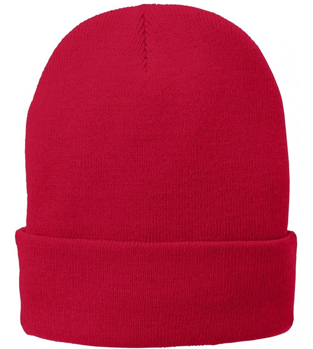 Baseball Caps Port & Company Fleece-Lined Knit Cap. CP90L - Athletic Red - CX126B161W9 $9.92