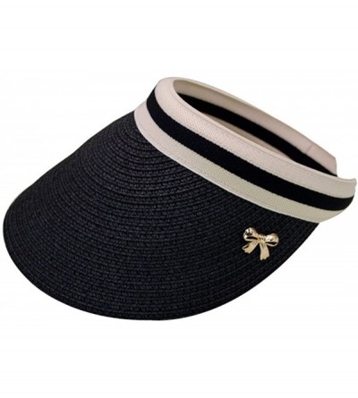 Visors Women's Wide Brim Roll-Up Visor Hat Outdoor Beach Clip-on Straw Hat Travel Sun Cap - Black - CU18DAXWYHU $30.64