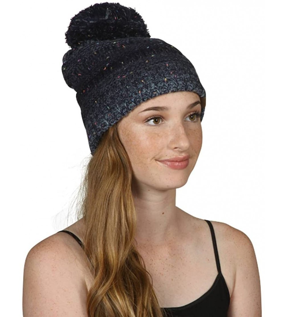 Skullies & Beanies Warm Cable Knit Thick Soft Beanie w/Pom - Navy - CT12NUWRJYU $12.87