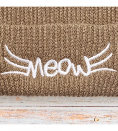 Skullies & Beanies Women's Soft Warm Embroidered Meow Cat Ears Knit Beanie Hat with Stone Embellished - Taupe - C118Y4RHQOR $...