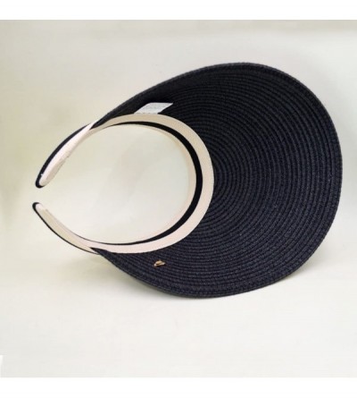 Visors Women's Wide Brim Roll-Up Visor Hat Outdoor Beach Clip-on Straw Hat Travel Sun Cap - Black - CU18DAXWYHU $19.05