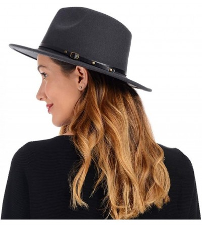 Fedoras Belt Buckle Fedoras Women Hat Wide Brim Trilby Jazz Hats Classic Mens Manhattan Hats - Dark-grey - C018AU54IAH $29.65