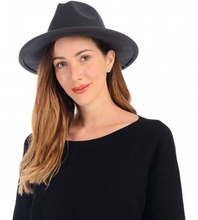 Fedoras Belt Buckle Fedoras Women Hat Wide Brim Trilby Jazz Hats Classic Mens Manhattan Hats - Dark-grey - C018AU54IAH $14.82