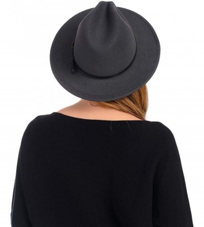 Fedoras Belt Buckle Fedoras Women Hat Wide Brim Trilby Jazz Hats Classic Mens Manhattan Hats - Dark-grey - C018AU54IAH $14.82