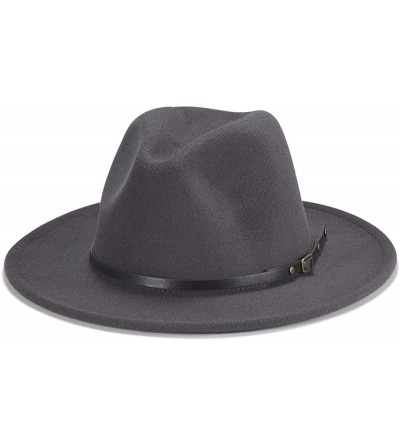 Fedoras Belt Buckle Fedoras Women Hat Wide Brim Trilby Jazz Hats Classic Mens Manhattan Hats - Dark-grey - C018AU54IAH $14.82