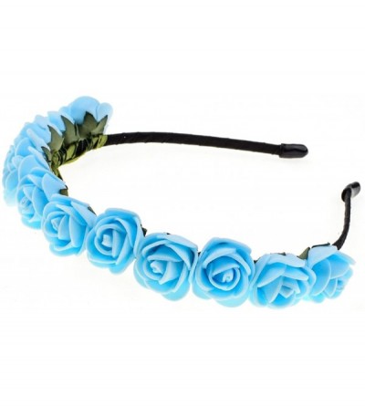 Headbands Boho Floral Crown Rose Flower Headband Hair Wreath - Blue - CA18CEQRSZK $18.38