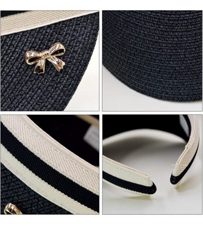 Visors Women's Wide Brim Roll-Up Visor Hat Outdoor Beach Clip-on Straw Hat Travel Sun Cap - Black - CU18DAXWYHU $19.05