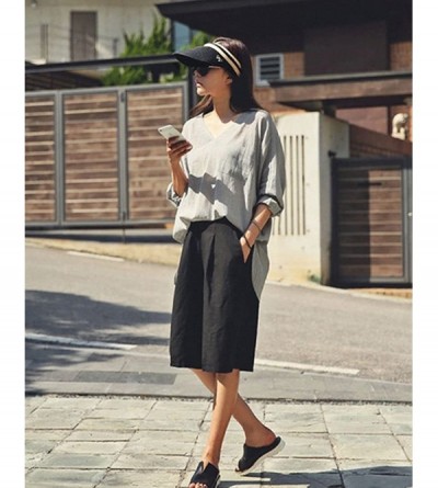 Visors Women's Wide Brim Roll-Up Visor Hat Outdoor Beach Clip-on Straw Hat Travel Sun Cap - Black - CU18DAXWYHU $19.05
