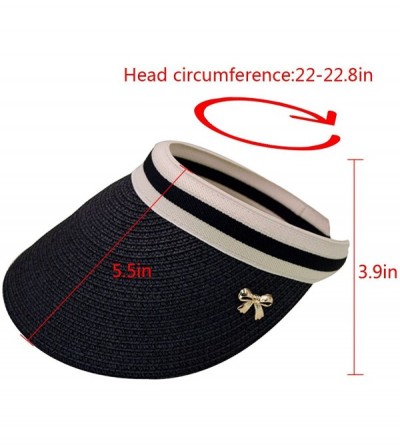 Visors Women's Wide Brim Roll-Up Visor Hat Outdoor Beach Clip-on Straw Hat Travel Sun Cap - Black - CU18DAXWYHU $19.05