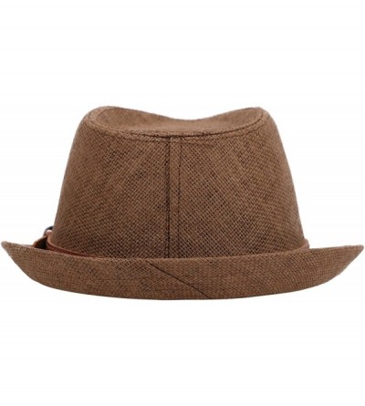 Fedoras Beach Straw Fedora Hat w/Solid Hat Band for Men & Women - Dk Brown Hat Brown Belt - CL17X6MCAKH $14.26