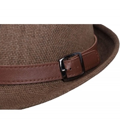 Fedoras Beach Straw Fedora Hat w/Solid Hat Band for Men & Women - Dk Brown Hat Brown Belt - CL17X6MCAKH $14.26