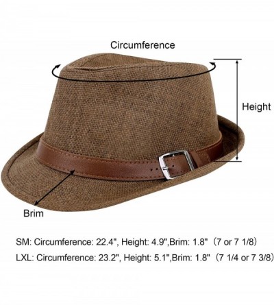 Fedoras Beach Straw Fedora Hat w/Solid Hat Band for Men & Women - Dk Brown Hat Brown Belt - CL17X6MCAKH $14.26